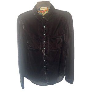 Natural Life Womens Black Velvet Button Down Top XS Goth Punk Boho Minimalist